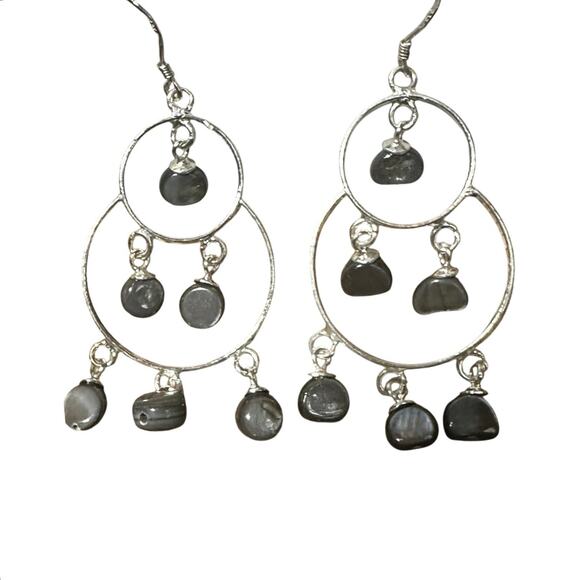 Sterling Silver Labradorite Multi Hoop Chandler Style Fish Hook Earrings - Picture 1 of 2